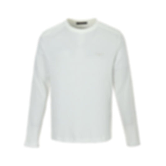 Waffle Knit Paneled Long-Sleeve T-Shirt - White