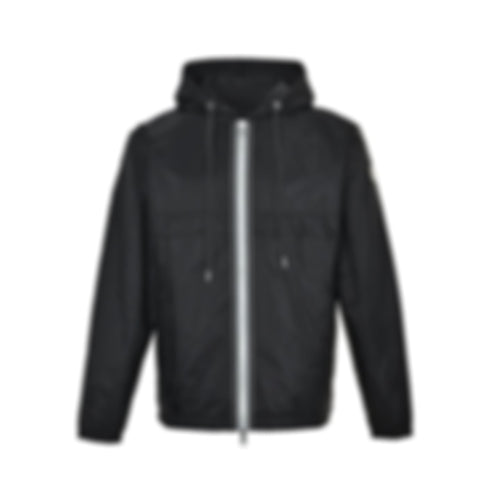 Striped-Trim Hooded Windbreaker - Black