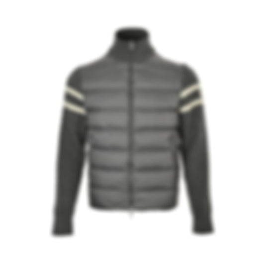 Cable Knit Sleeve Quilted Down Cardigan | Grey