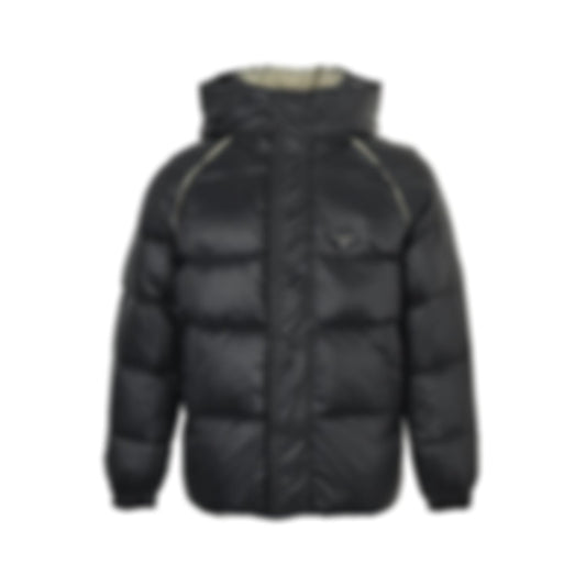 Contrast Piping Hooded Down Jacket | Black