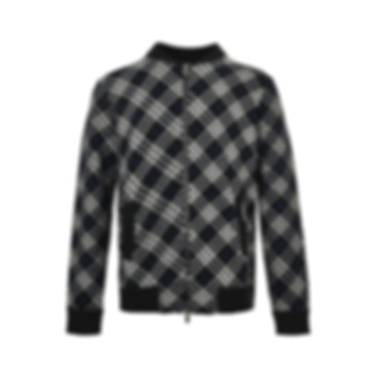 Diagonal Check Knit Zip-Up Jacket