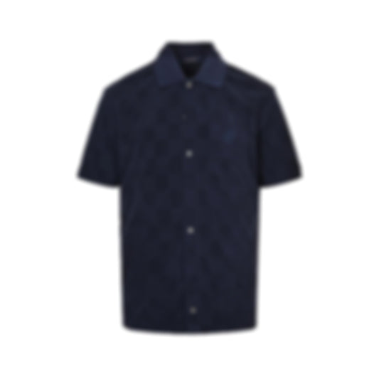 Damier Terry Cloth Button-Down Shirt | Navy Blue