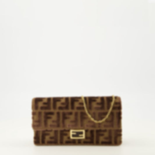 Brown Velvet Chain Baguette Wallet