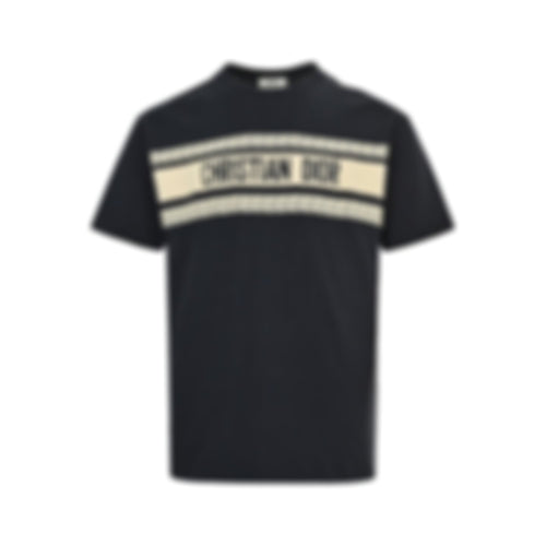 Logo Stripe Cotton Tee | Black