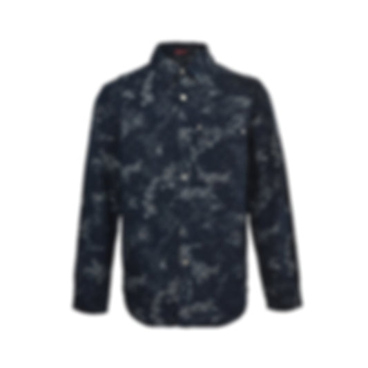 Camouflage Jacquard Denim Overshirt | Navy Blue