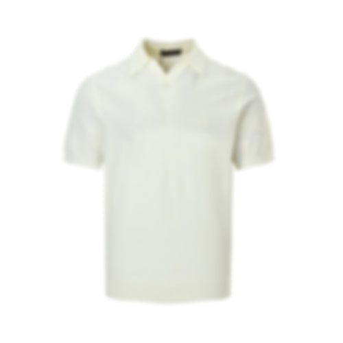 Textured Knit V-Neck Polo | White