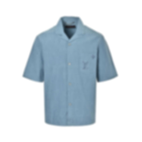 Sketched Embroidery Camp Collar Shirt - Light Blue